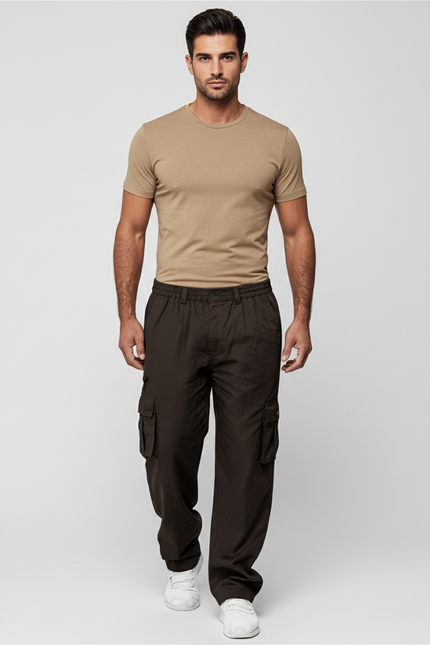Pantalon Baggy Cargo Marron Ample Tactique Homme - Toile
