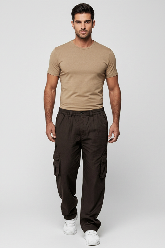 Pantalon Baggy Cargo Marron Ample Tactique Homme - Toile