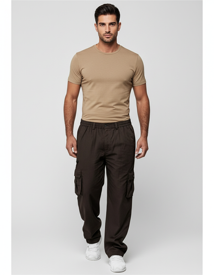 Pantalon Baggy Cargo Marron Ample Tactique Homme - Toile