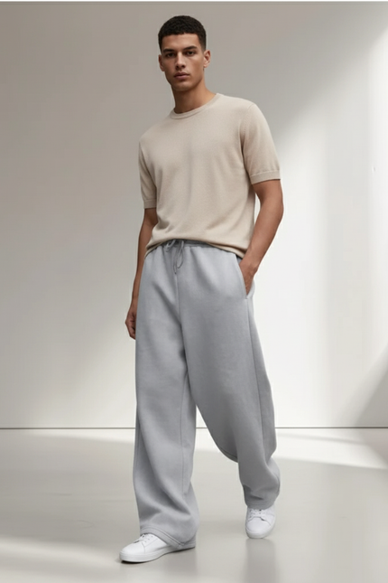 Pantalon Baggy Gris Ample Molleton Décontracté Homme