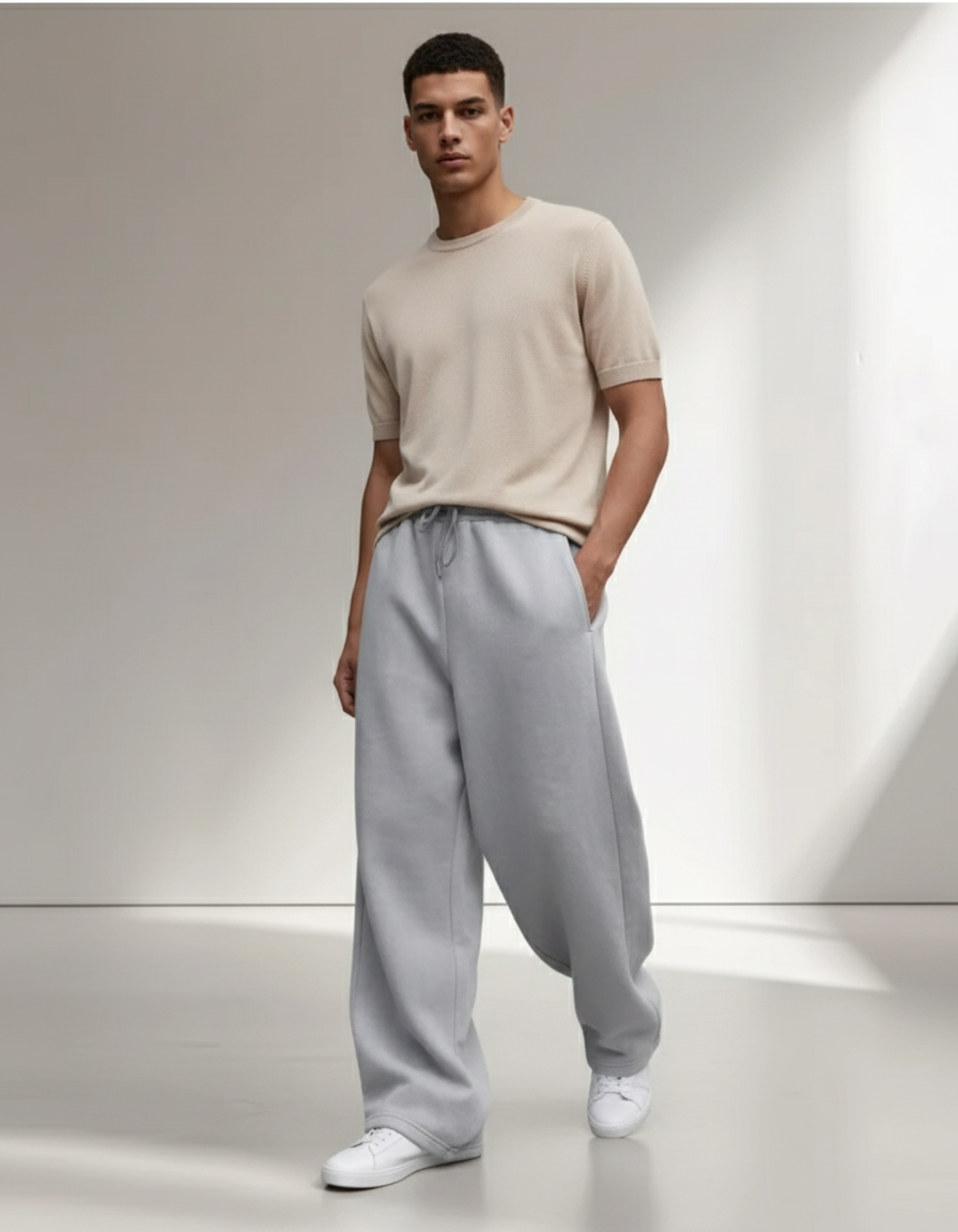 Pantalon Baggy Gris Ample Molleton Décontracté Homme