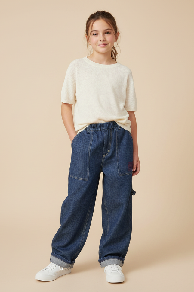 Pantalon Baggy Denim Bleu Large Enfant Décontracté - Jean
