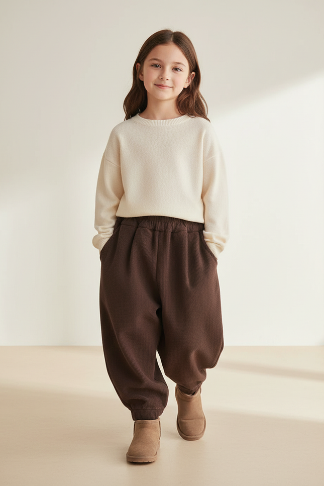 Pantalon Baggy Marron Côtelé Ample Épais Hiver - Cordé