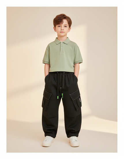 Pantalon Baggy Noir Ample Cargo Enfant Streetwear - Toile