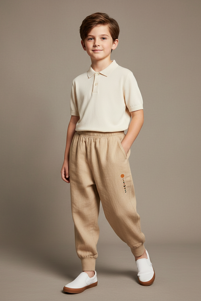Pantalon Baggy Beige Coton Ample Imprimé Enfant - Molleton