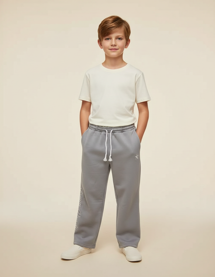 Pantalon Baggy Gris Ample Cordon Brodé Garçon - Molleton