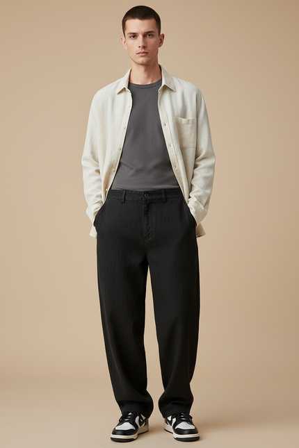 Pantalon Baggy Noir Ample Décontracté Denim Homme - Jean
