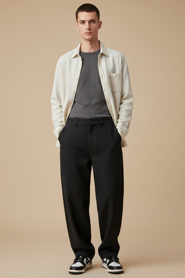 Pantalon Baggy Noir Ample Décontracté Denim Homme - Jean