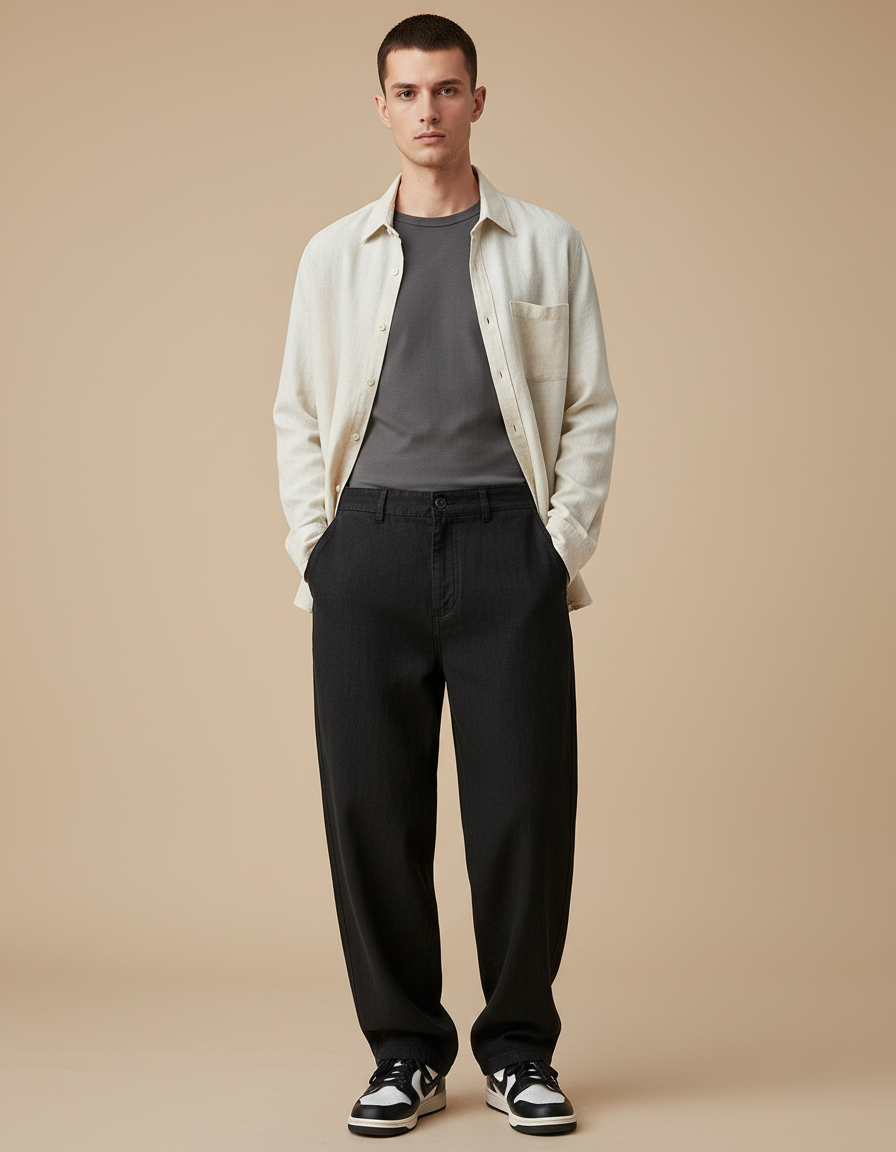 Pantalon Baggy Noir Ample Décontracté Denim Homme - Jean