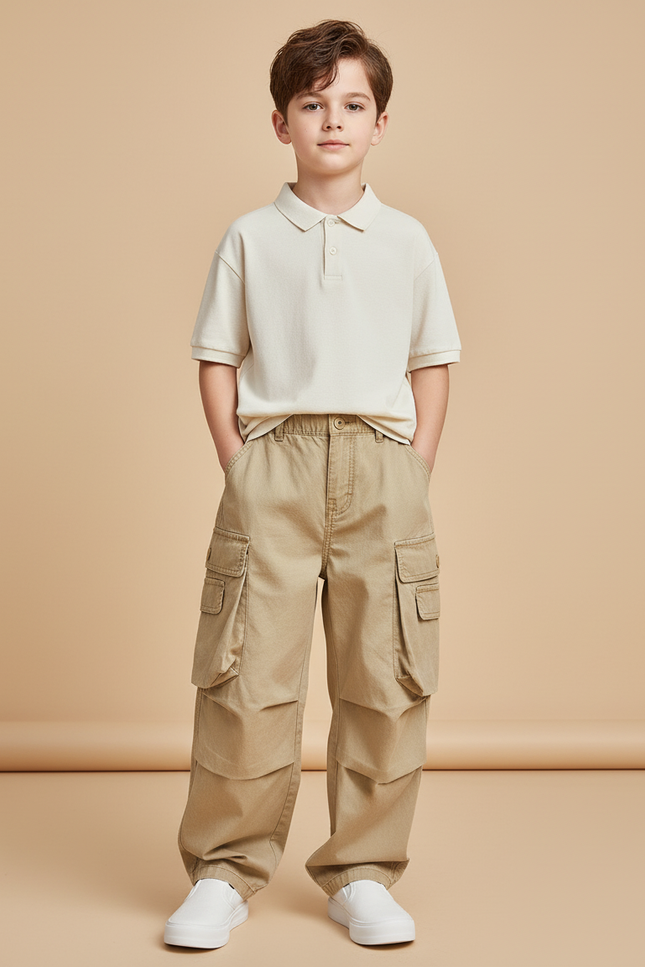 Pantalon Baggy Kaki Cargo Ample Coton Garçon
