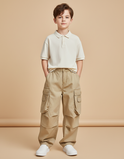 Pantalon Baggy Kaki Cargo Ample Coton Garçon