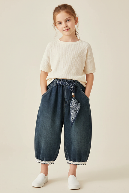Pantalon Baggy Denim Bleu Ample Foulard Enfant - Jean