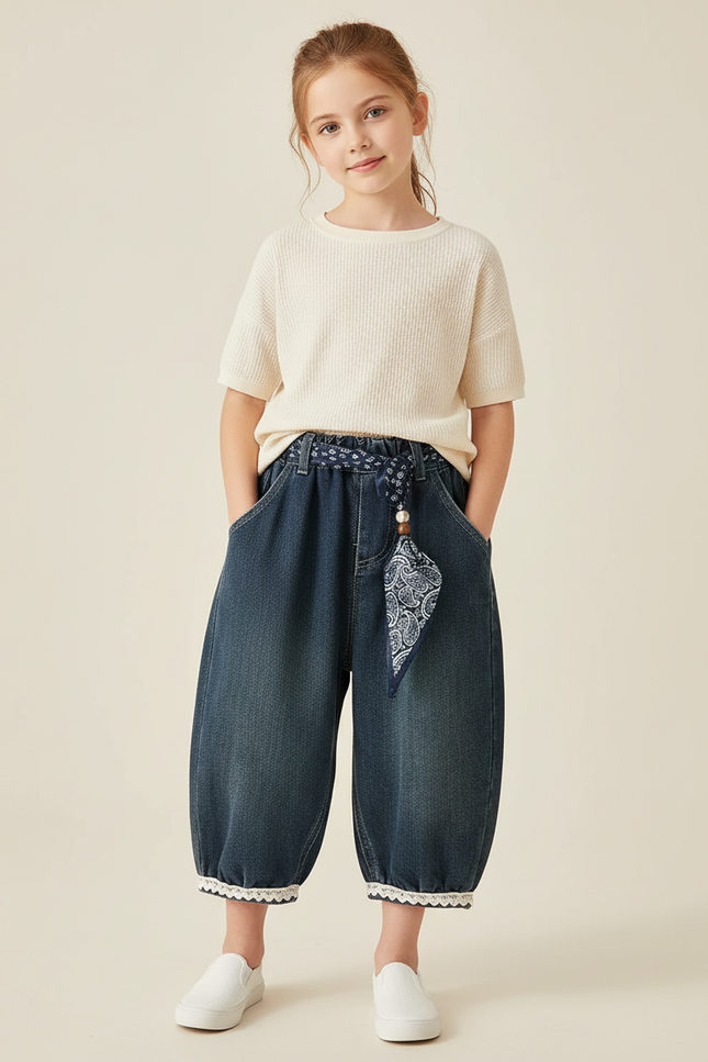 Pantalon Baggy Denim Bleu Ample Foulard Enfant - Jean