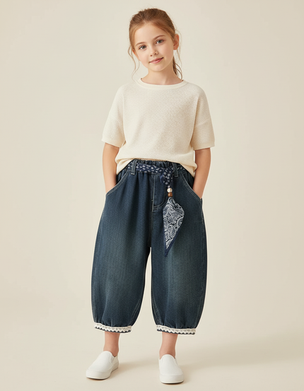 Pantalon Baggy Denim Bleu Ample Foulard Enfant - Jean