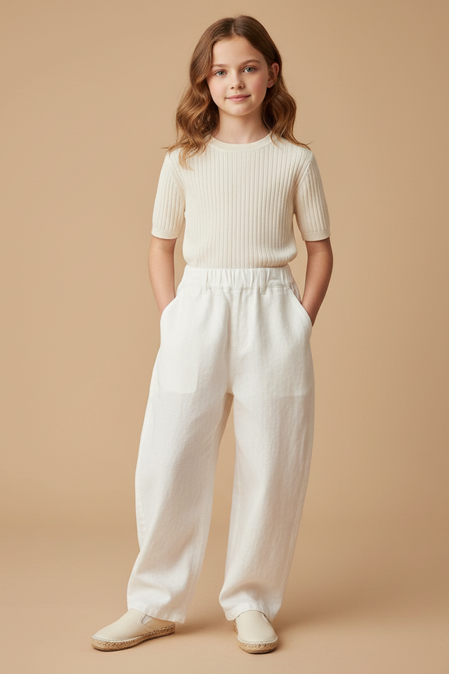 Pantalon Baggy Blanc Ample Lin Confortable Enfant