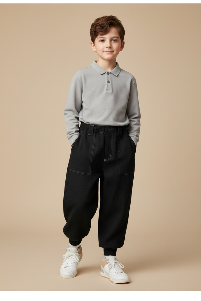 Pantalon Baggy Noir Ample Surpiqûres Blanches Garçon - Jean