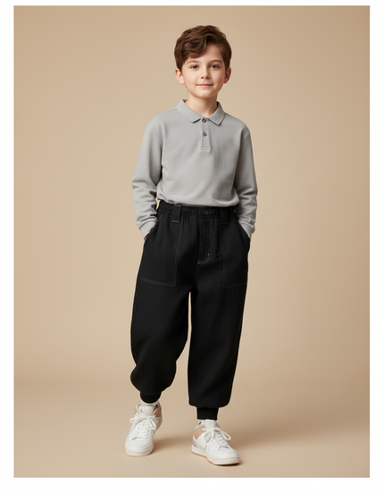 Pantalon Baggy Noir Ample Surpiqûres Blanches Garçon - Jean
