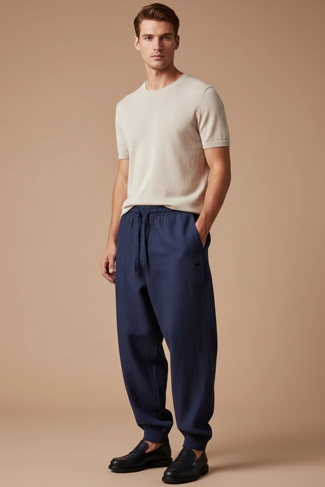 Pantalon Baggy Bleu Marine Ample Décontracté Coton Homme - Lin