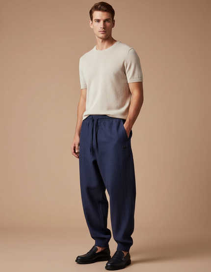 Pantalon Baggy Bleu Marine Ample Décontracté Coton Homme - Lin