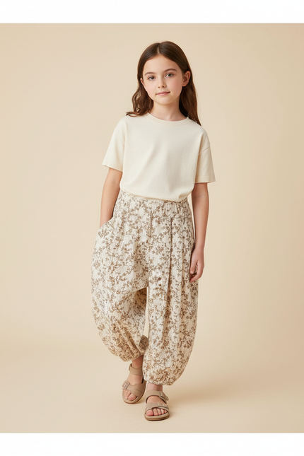 Pantalon Baggy Fleuri Coton Ample Vintage Confortable - Imprimé