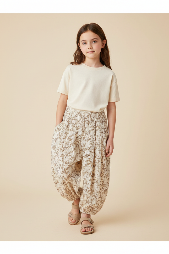 Pantalon Baggy Fleuri Coton Ample Vintage Confortable - Imprimé