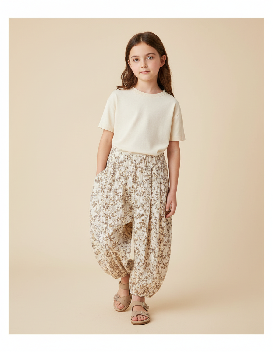 Pantalon Baggy Fleuri Coton Ample Vintage Confortable - Imprimé