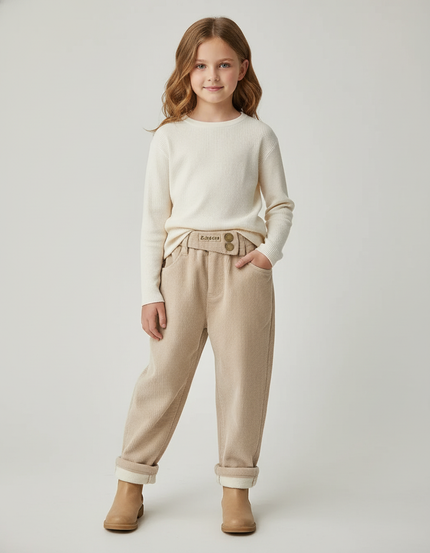 Pantalon Baggy Beige Côtelé Ample Enfant Décontracté - Cordé
