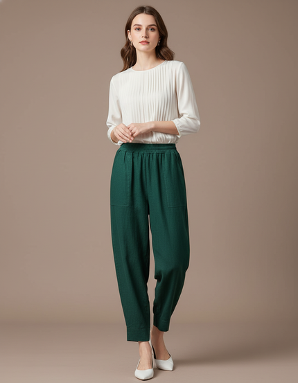 Pantalon Baggy Vert Émeraude Lin Ample Confortable
