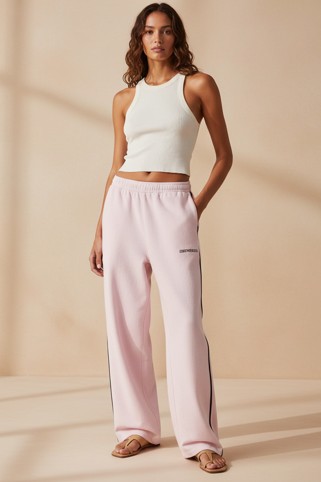 Pantalon Baggy Rose Molleton Ample Décontracté Sport