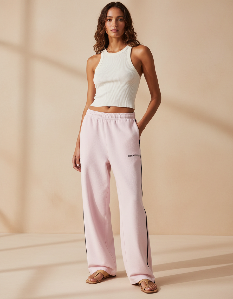 Pantalon Baggy Rose Molleton Ample Décontracté Sport