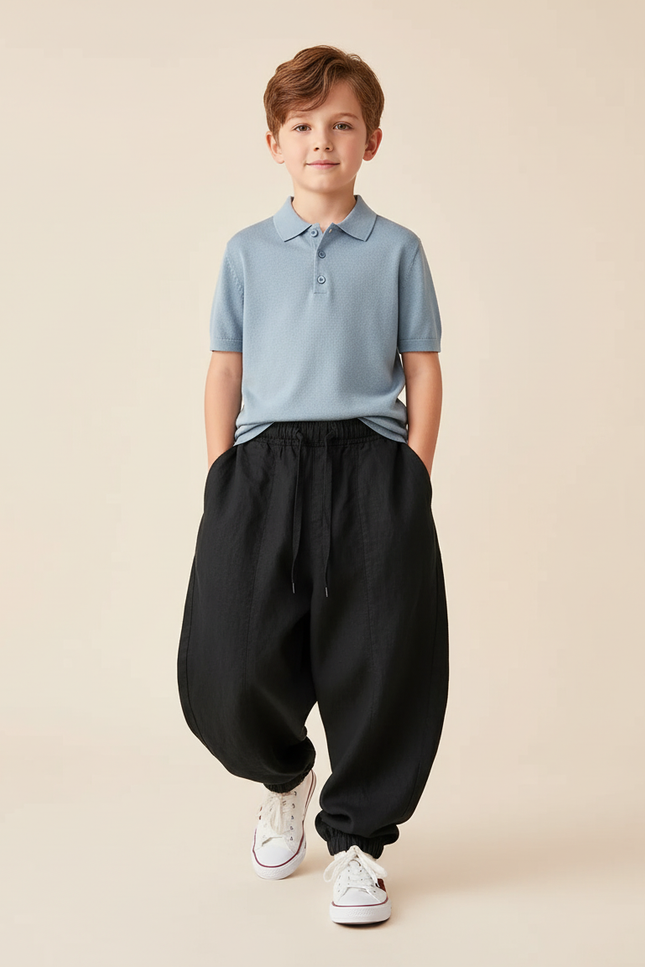 Pantalon Baggy Noir Ample Lin Garçon