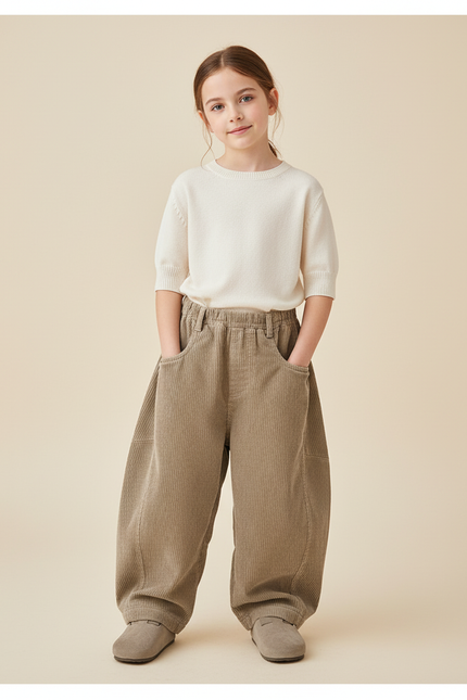 Pantalon Baggy Côtelé Marron Ample Décontracté Enfant - Cordé