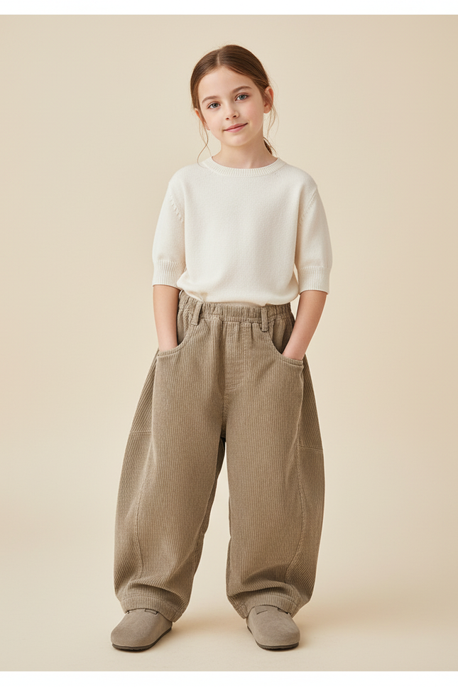 Pantalon Baggy Côtelé Marron Ample Décontracté Enfant - Cordé