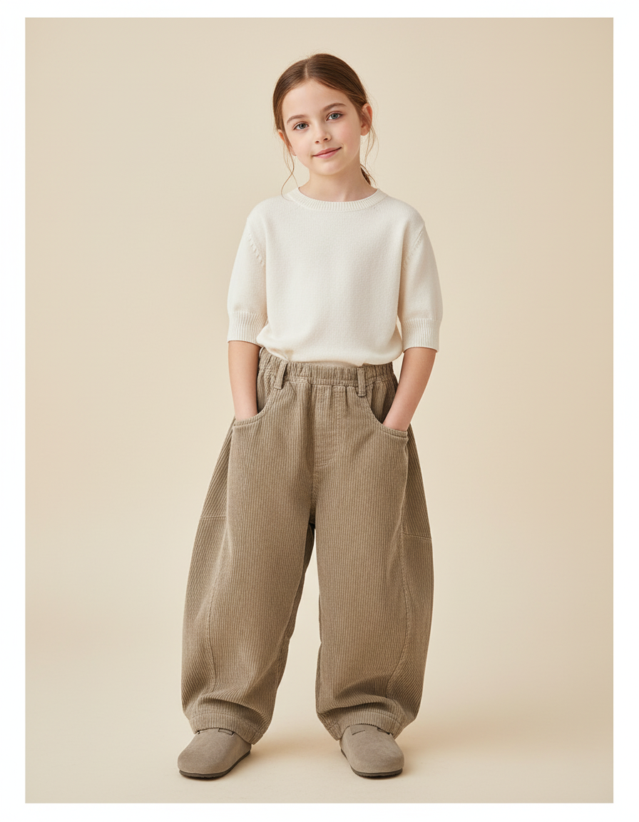 Pantalon Baggy Côtelé Marron Ample Décontracté Enfant - Cordé