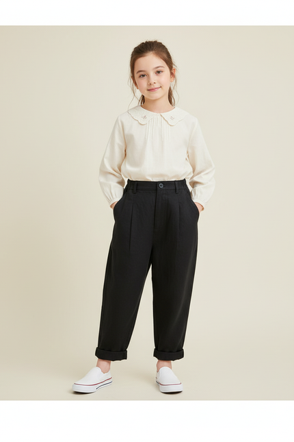 Pantalon Baggy Noir Ample Plissé Coton Enfant