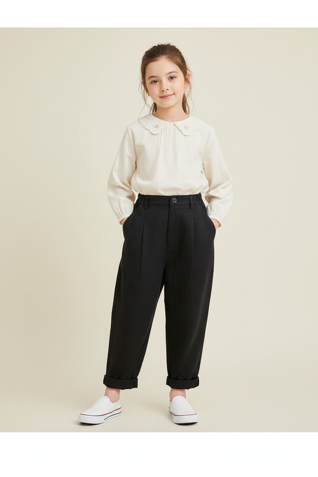 Pantalon Baggy Noir Ample Plissé Coton Enfant