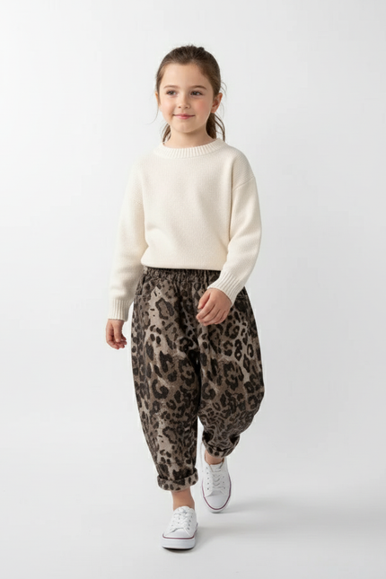 Pantalon Baggy Léopard Marron Ample Confortable Coton - Molleton