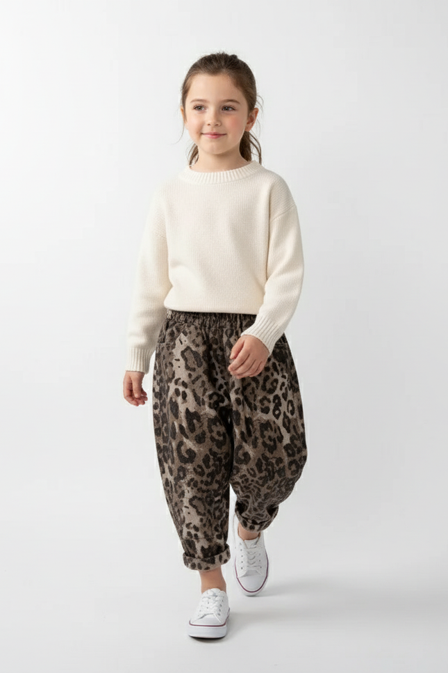 Pantalon Baggy Léopard Marron Ample Confortable Coton - Molleton