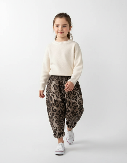 Pantalon Baggy Léopard Marron Ample Confortable Coton - Molleton