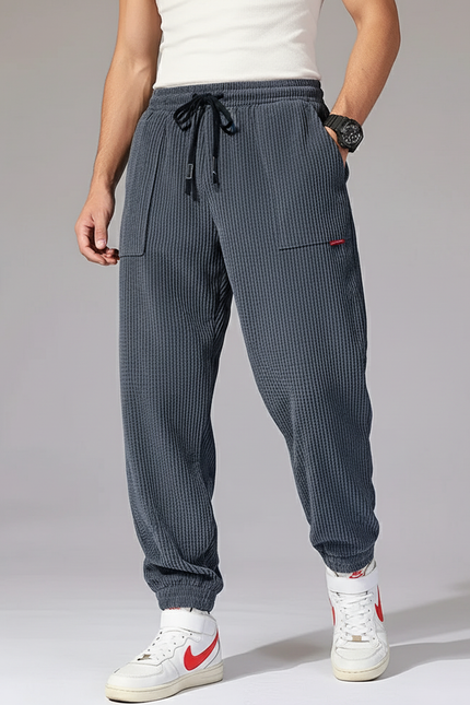 Pantalon Baggy Côtelé Gris Ample Décontracté Homme - Cordé