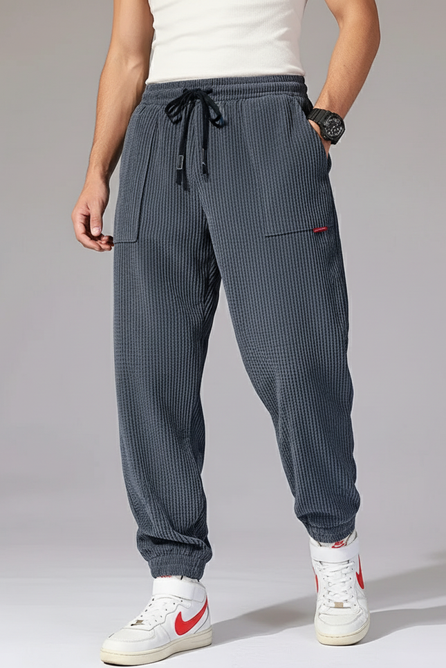 Pantalon Baggy Côtelé Gris Ample Décontracté Homme - Cordé
