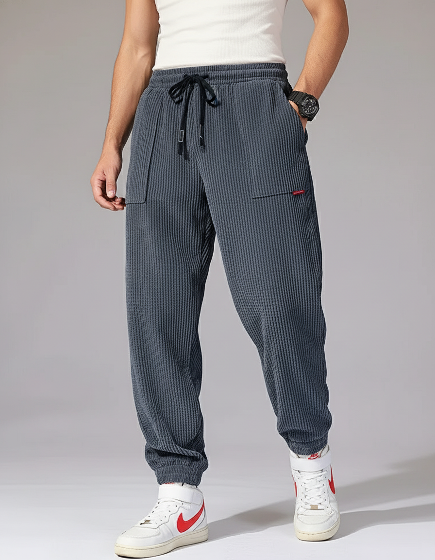 Pantalon Baggy Côtelé Gris Ample Décontracté Homme - Cordé