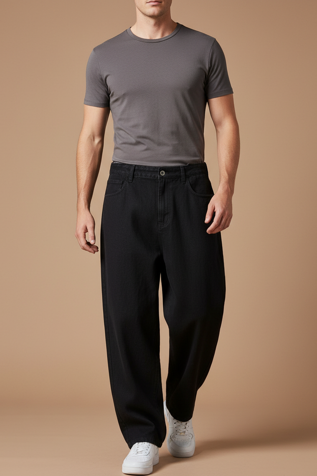 Pantalon Baggy Noir Ample Décontracté Jean Homme