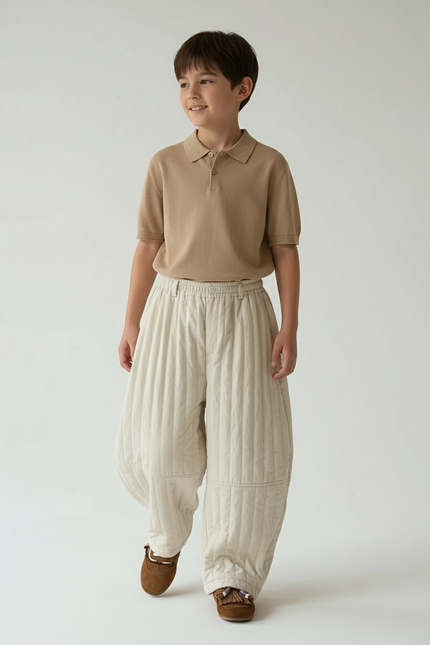 Pantalon Baggy Matelassé Crème Ample Hiver Enfant - Beige Molleton