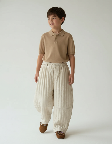 Pantalon Baggy Matelassé Crème Ample Hiver Enfant - Beige Molleton