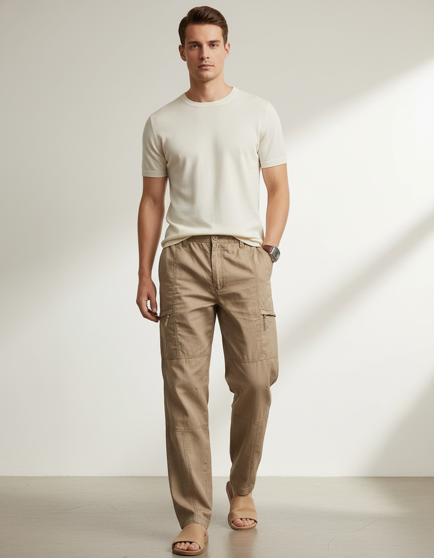 Pantalon Baggy Kaki Coton Cargo Ample Homme Décontracté