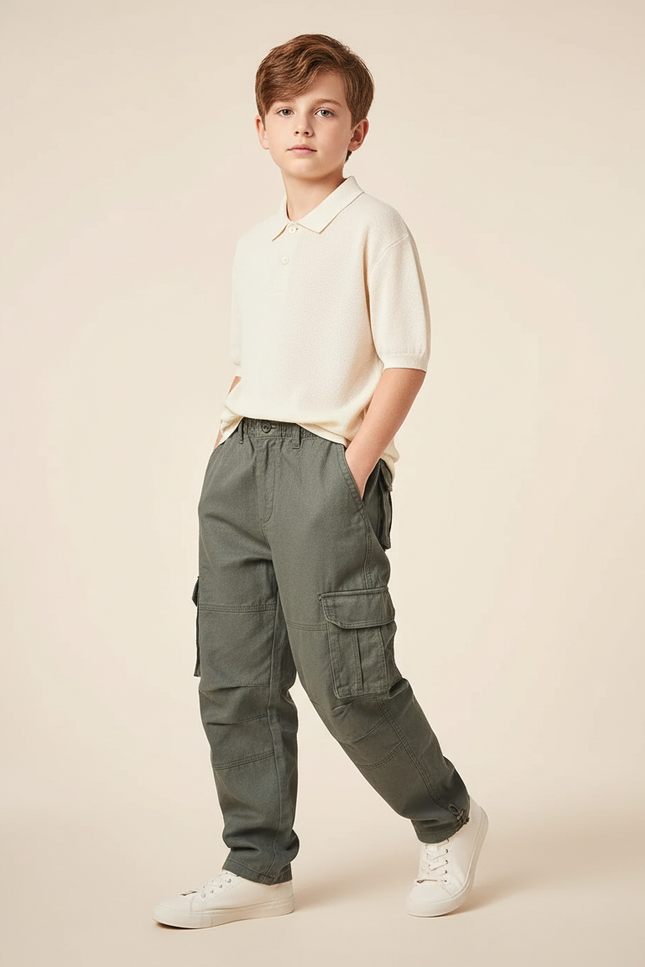 Pantalon Baggy Kaki Cargo Ample Coton Enfant