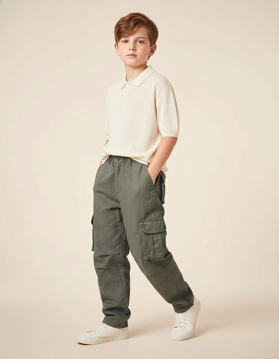 Pantalon Baggy Kaki Cargo Ample Coton Enfant