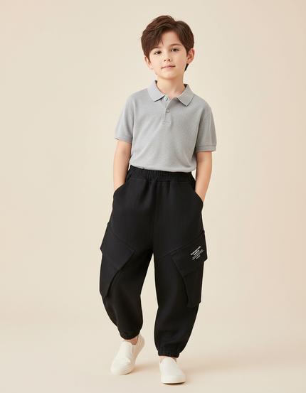 Pantalon Baggy Noir Cargo Ample Enfant Décontracté - Molleton