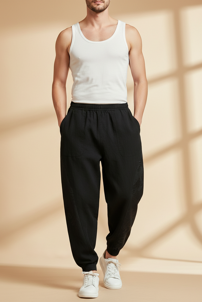 Pantalon Baggy Noir Lin Ample Dragon Homme
